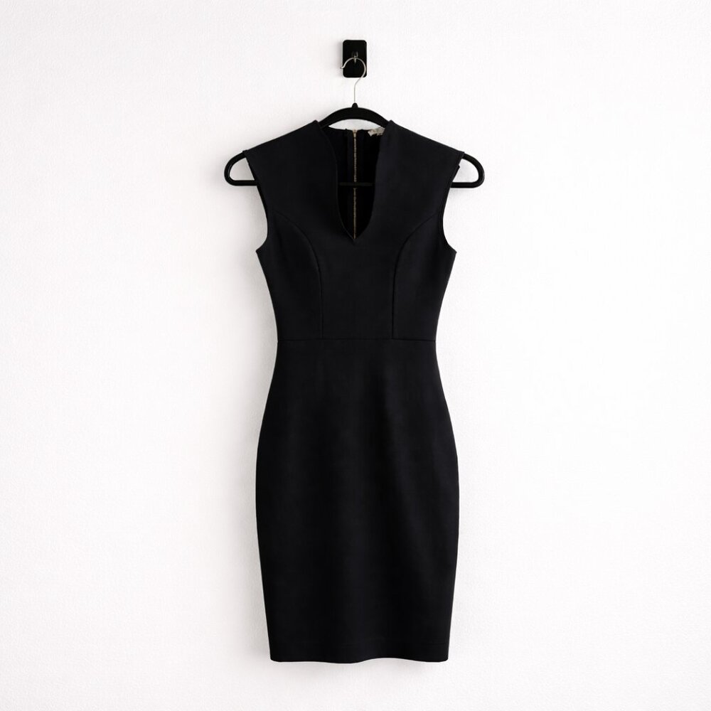 Rolla Coaster | Black | Sleeveless Bodycon Dress | Gold Back Zip | Size M